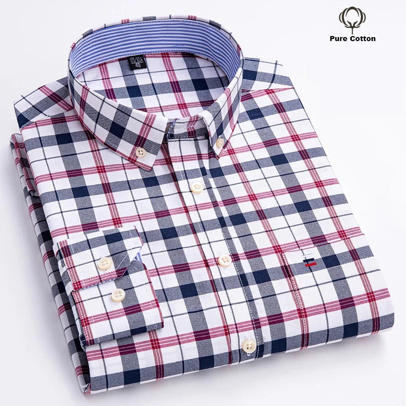 Casual Pure Cotton Oxford Mens Shirts Long Sleeve Plain Soild Regular Fit Fashion Button Man Dress Shirts