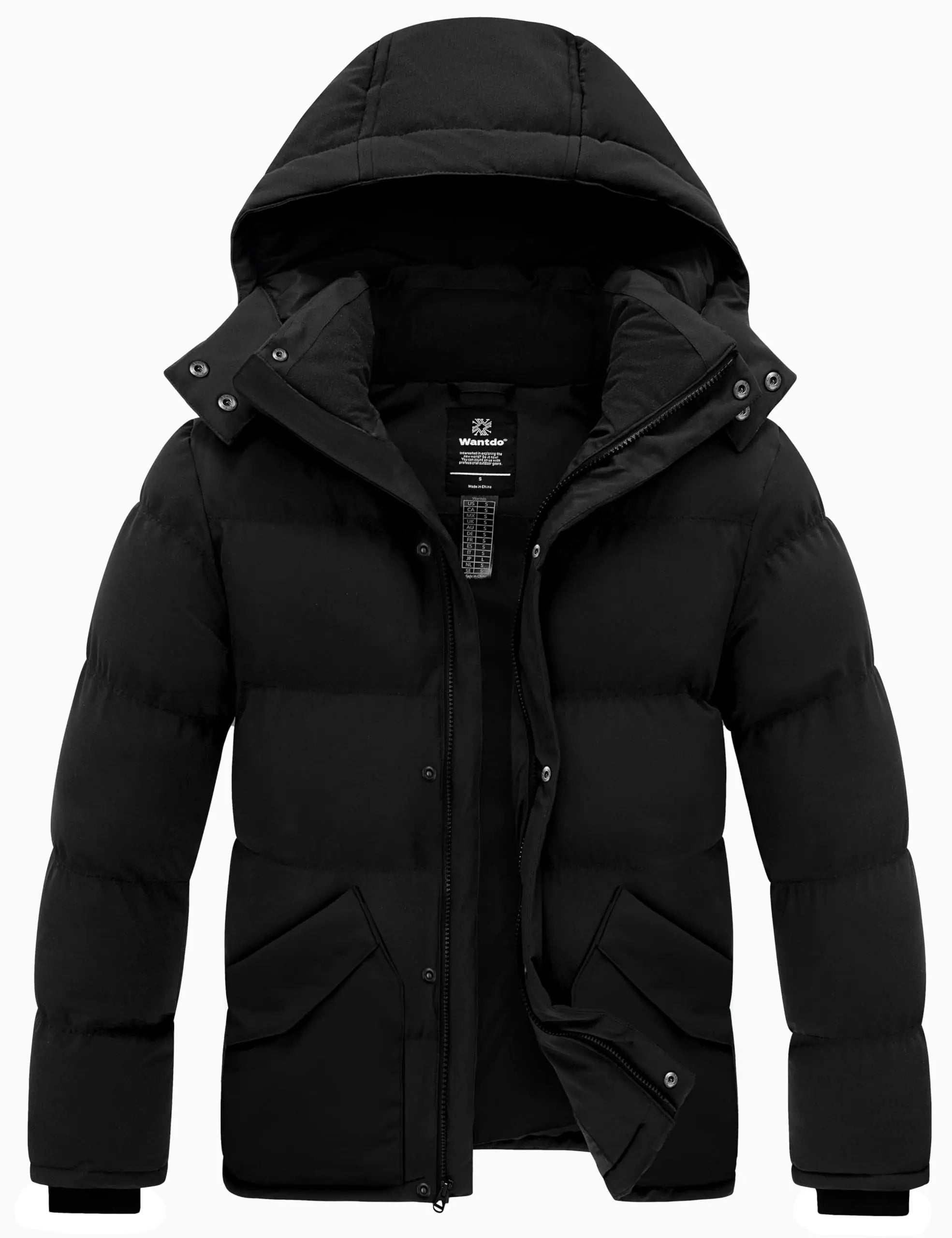 wantdo Mens Puffer Jackets Padded Puffy Coats Waterproof Winter Coats (Black S)