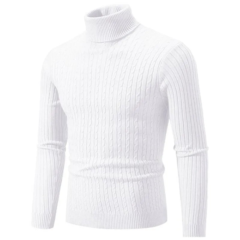 2025 New Men Solid Colour Turtleneck Sweater Black / White / Royal Blue Fashion Simple Male Casual Pullover Tops