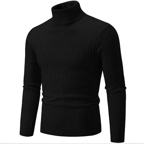 2025 New Men Solid Colour Turtleneck Sweater Black / White / Royal Blue Fashion Simple Male Casual Pullover Tops