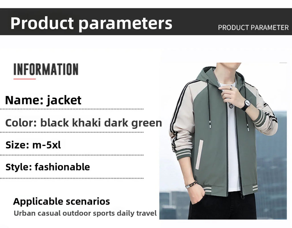Men's casual jacket - New autumn style workwear sporty windproof hooded coat