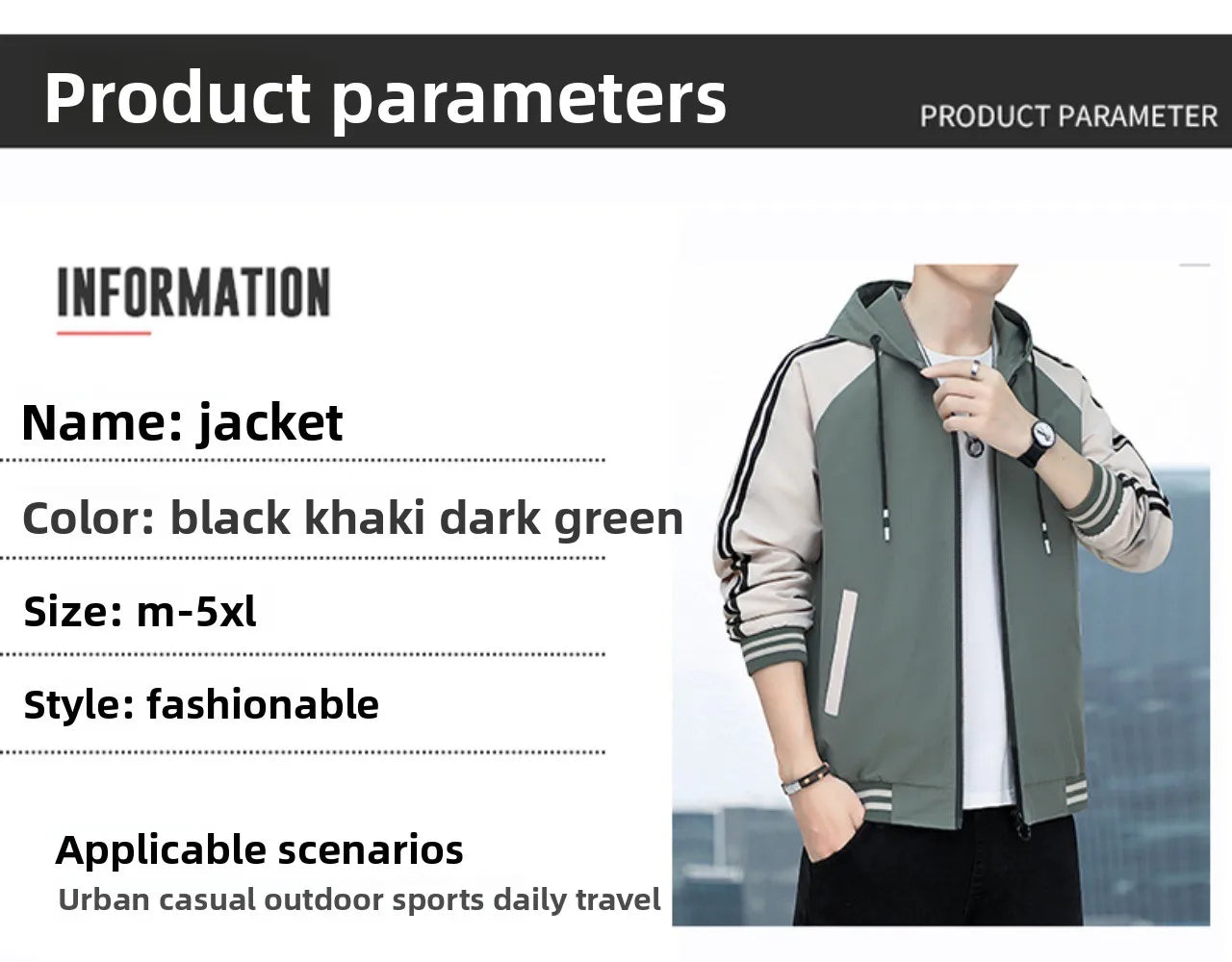 Men's casual jacket - New autumn style workwear sporty windproof hooded coat