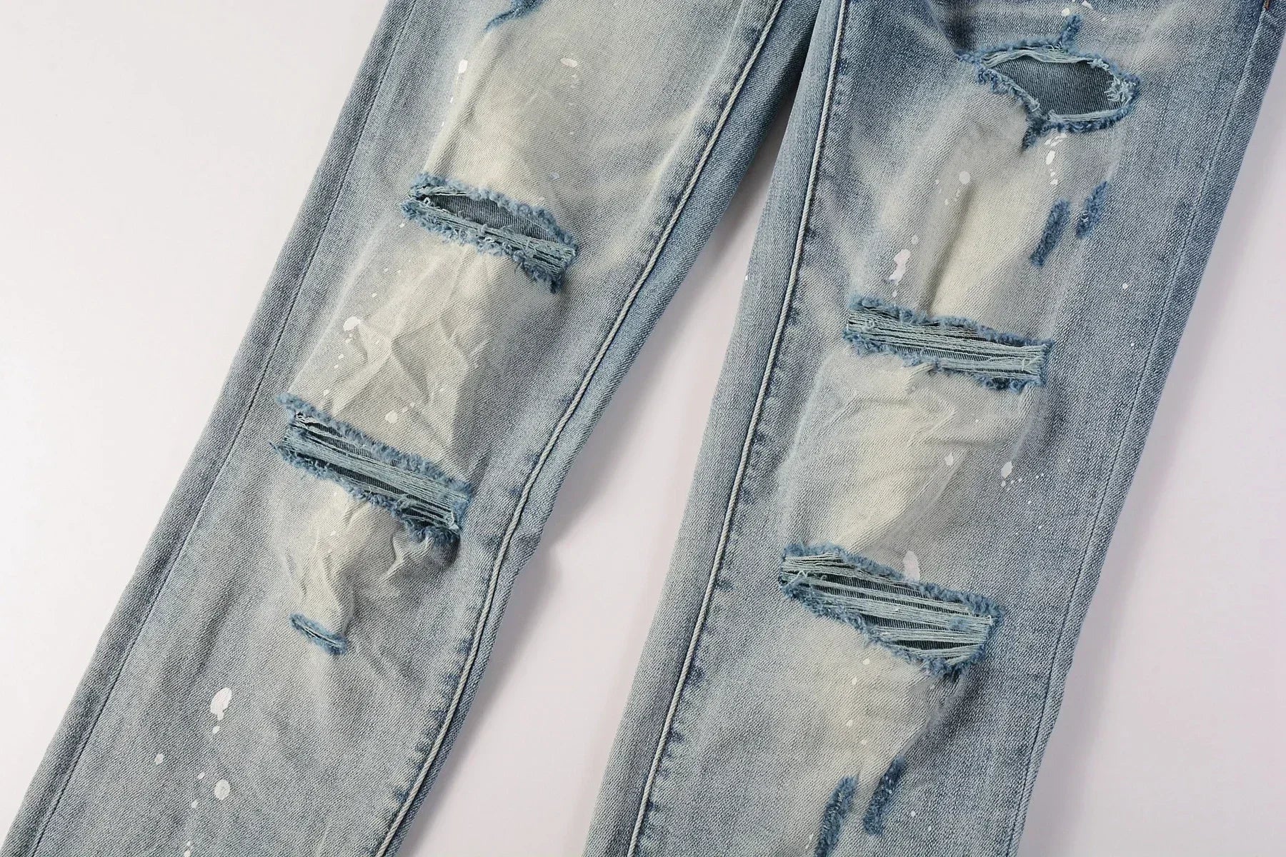 2025 Jeans Man's High Street Blue Ripped Distressed Skinny Jeans Low Rise Denim Trousers Fashion Repair Pants 9003