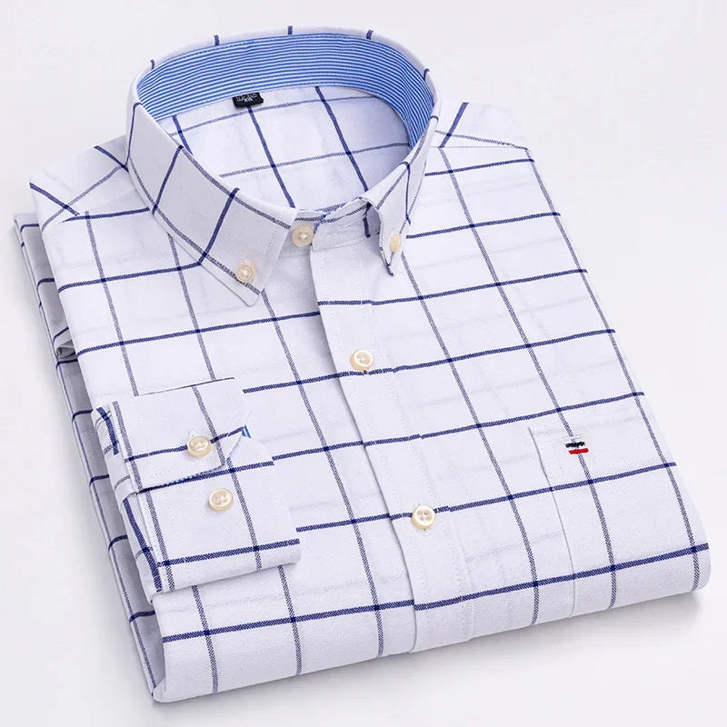 Casual Pure Cotton Oxford Mens Shirts Long Sleeve Plain Soild Regular Fit Fashion Button Man Dress Shirts
