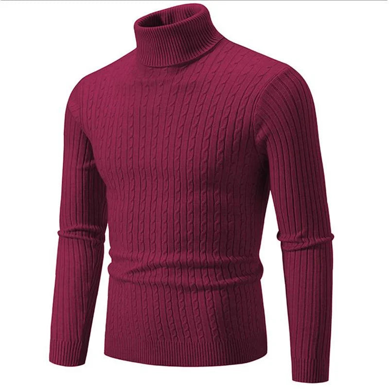 2025 New Men Solid Colour Turtleneck Sweater Black / White / Royal Blue Fashion Simple Male Casual Pullover Tops