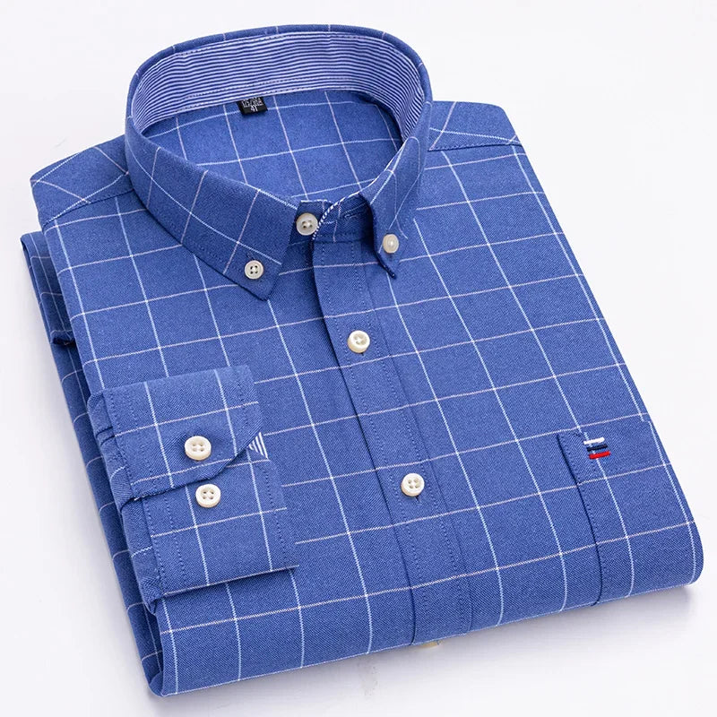 Casual Pure Cotton Oxford Mens Shirts Long Sleeve Plain Soild Regular Fit Fashion Button Man Dress Shirts