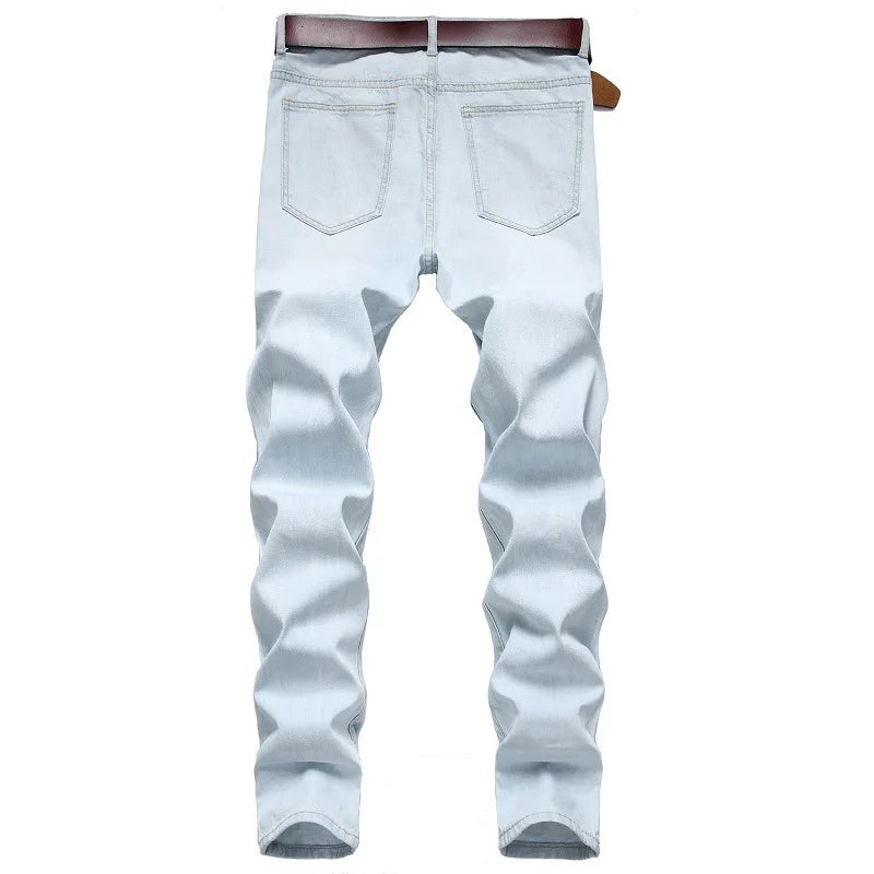 Autumn New Yellow Men's Jeans, Blue Stretch Biker Trousers, Broken Hole Jeans, Fashion Popular Men Denim Pants Big Size 29-42