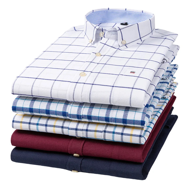 Casual Pure Cotton Oxford Mens Shirts Long Sleeve Plain Soild Regular Fit Fashion Button Man Dress Shirts