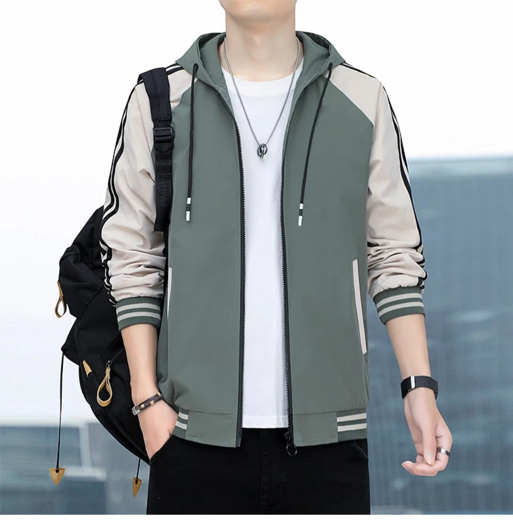 Men's casual jacket - New autumn style workwear sporty windproof hooded coat