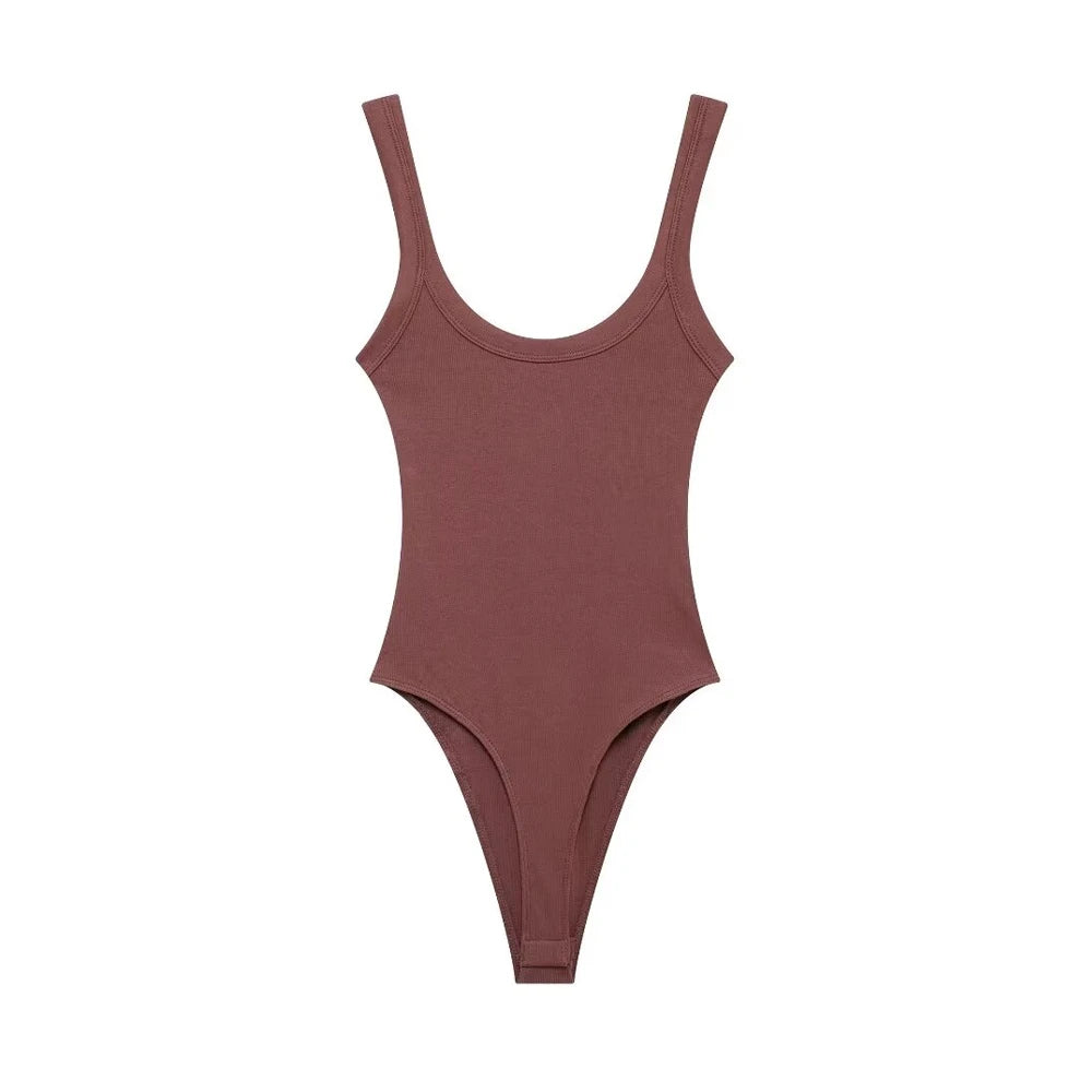 Skinny Ribbed Bodysuits for Women, O Neck, Straps, Snap-Button, Female Playsuits, Sexy Fashion