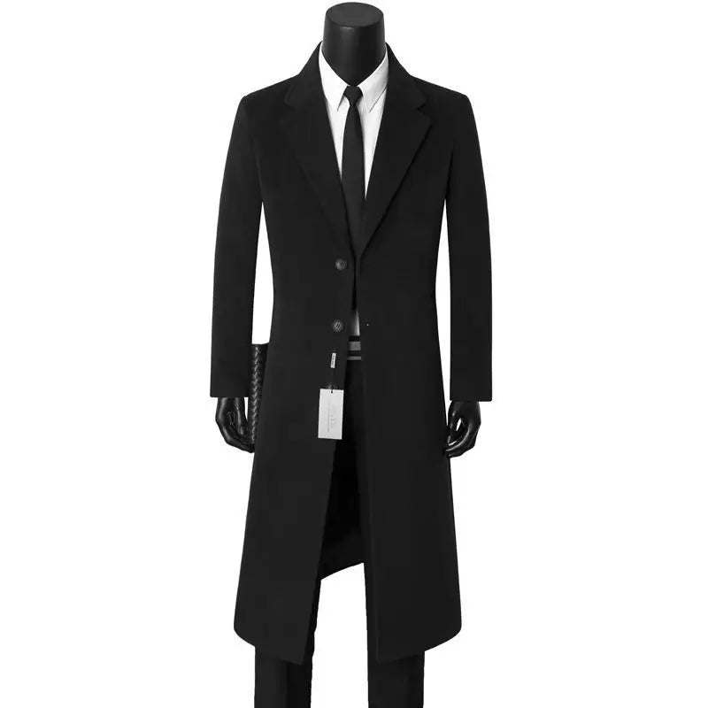 Men woolen coats for autumn and winter long and stylish business casual woolen warm windbreaker suit collar dad-style men's coat