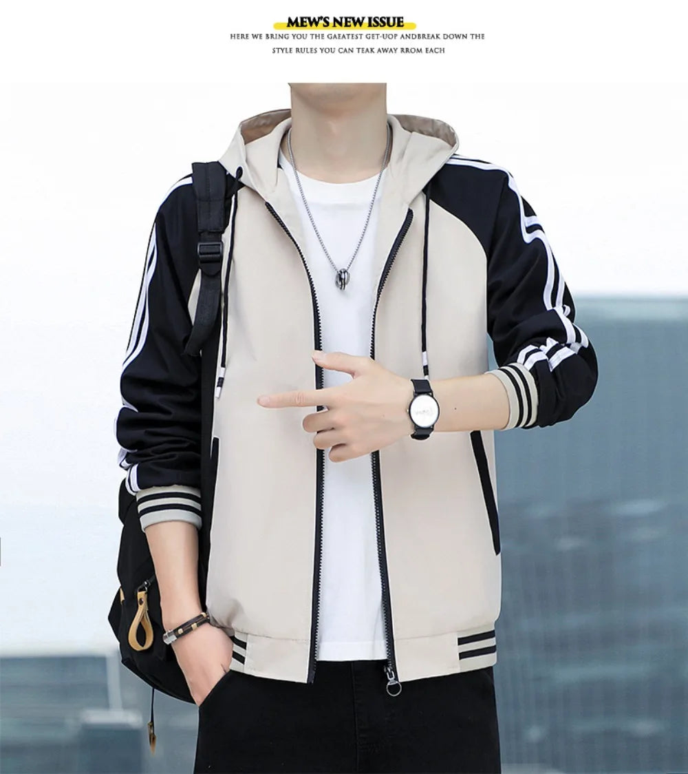 Men's casual jacket - New autumn style workwear sporty windproof hooded coat