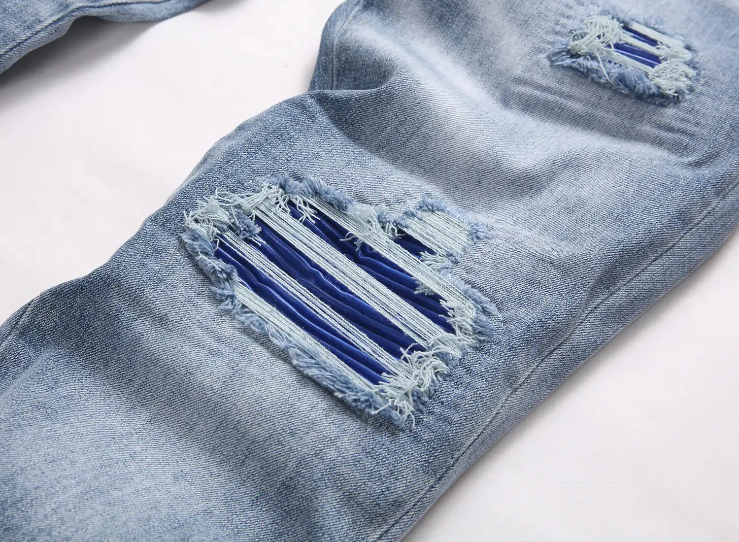 Current AM Brand Embroidered Distressed Patch High Street Youth Men's Slim Fit Skinny Pants
