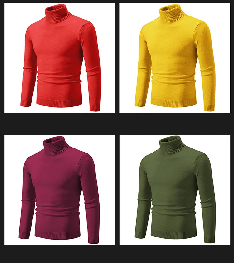 New Winter Turtleneck Thick Mens Sweaters Casual Turtle Neck Solid Color Quality Warm Slim Turtleneck Sweaters Pullover Men