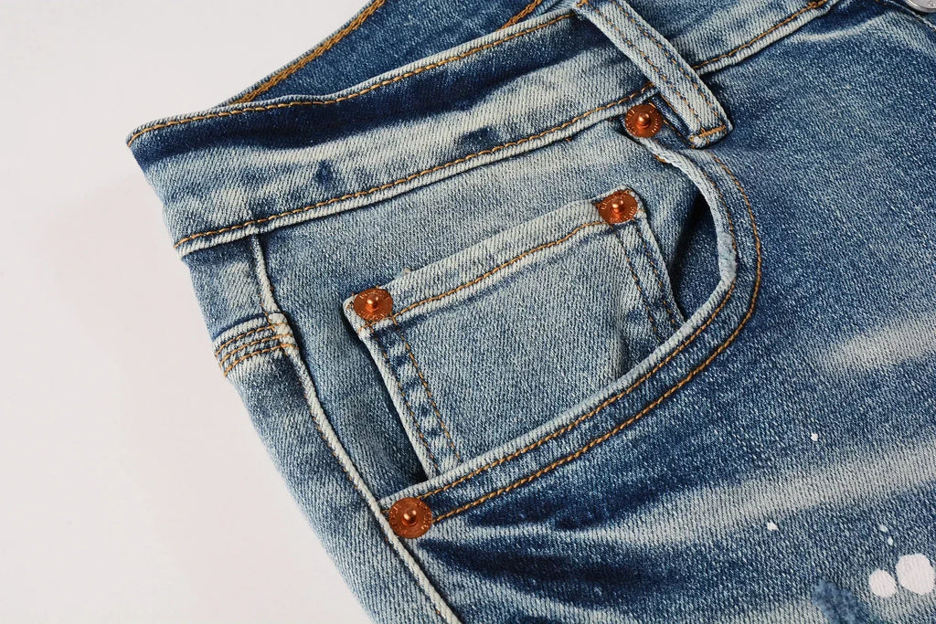 2025 Jeans Man's High Street Blue Ripped Distressed Skinny Jeans Low Rise Denim Trousers Fashion Repair Pants 9003