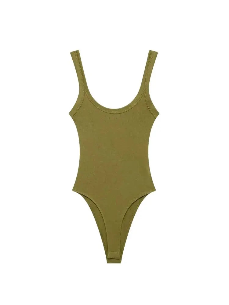 Skinny Ribbed Bodysuits for Women, O Neck, Straps, Snap-Button, Female Playsuits, Sexy Fashion