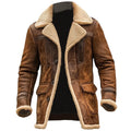 2025 Men's Vintage Suede Leather Patchwork Outdoor Jacket, Lamb Shearling Fleece Lined Reverse Collar Coat with Multiple Pockets