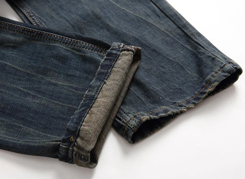 Autumn New Yellow Men's Jeans, Blue Stretch Biker Trousers, Broken Hole Jeans, Fashion Popular Men Denim Pants Big Size 29-42