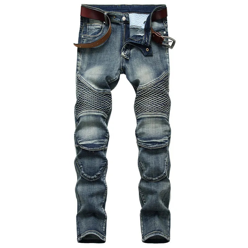 Autumn New Yellow Men's Jeans, Blue Stretch Biker Trousers, Broken Hole Jeans, Fashion Popular Men Denim Pants Big Size 29-42