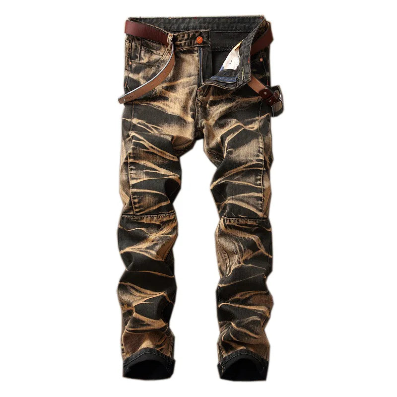 Autumn New Yellow Men's Jeans, Blue Stretch Biker Trousers, Broken Hole Jeans, Fashion Popular Men Denim Pants Big Size 29-42