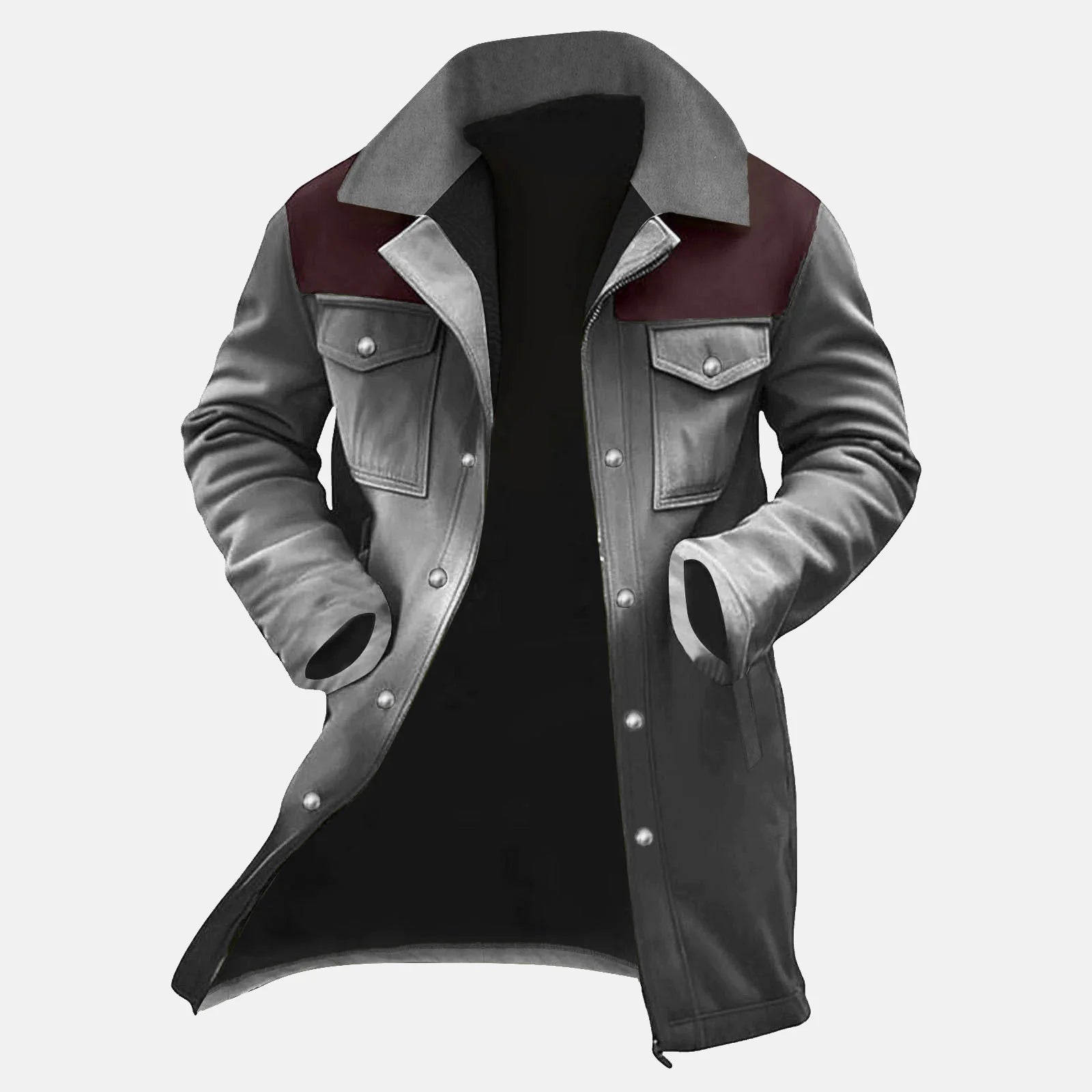 New Autumn Winter Men's Suede Color Matching Jackets Multi-pocket Lapel Casual Windproof Outerwear Vintage Warm Men Trench Coats