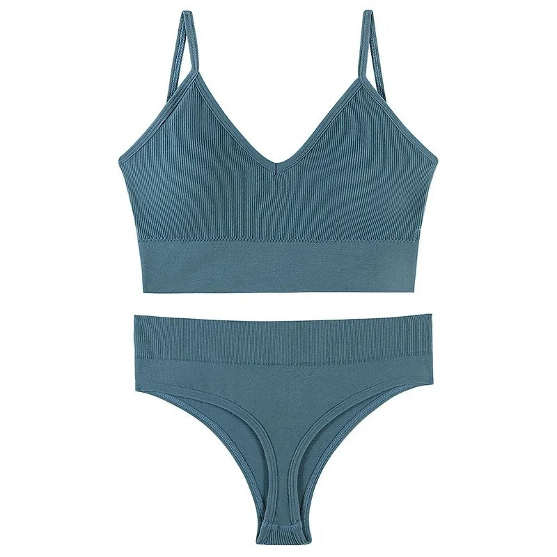 Women Underwear Set Wireless Lingerie Panties Bra Sexy G-String Seamless Tank Crop Top Brassiere New