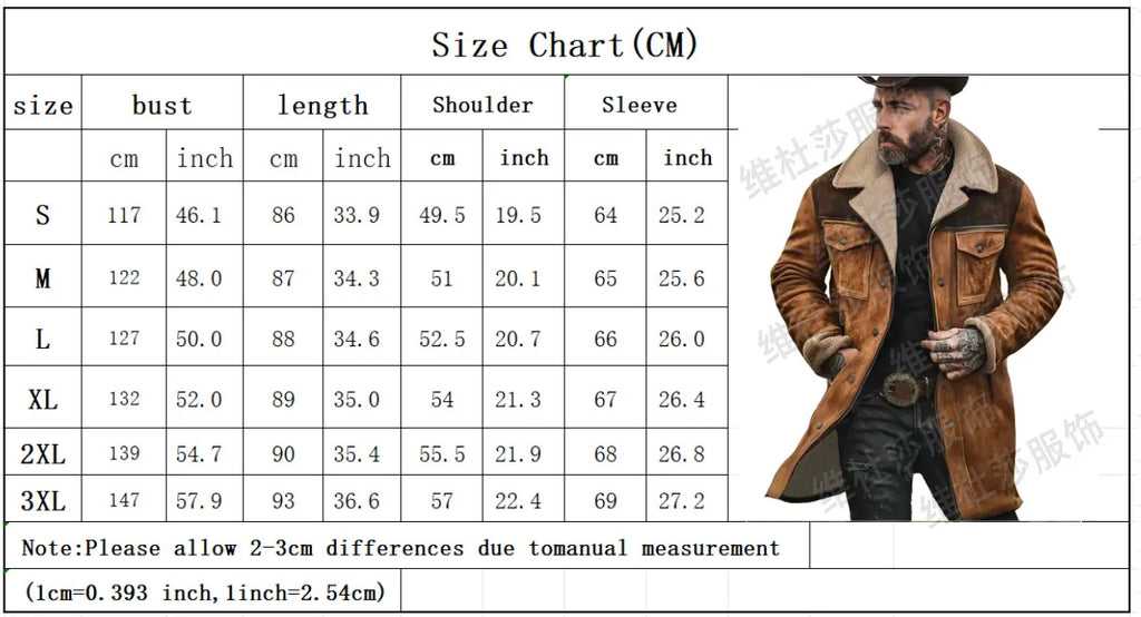 New Autumn Winter Men's Suede Color Matching Jackets Multi-pocket Lapel Casual Windproof Outerwear Vintage Warm Men Trench Coats