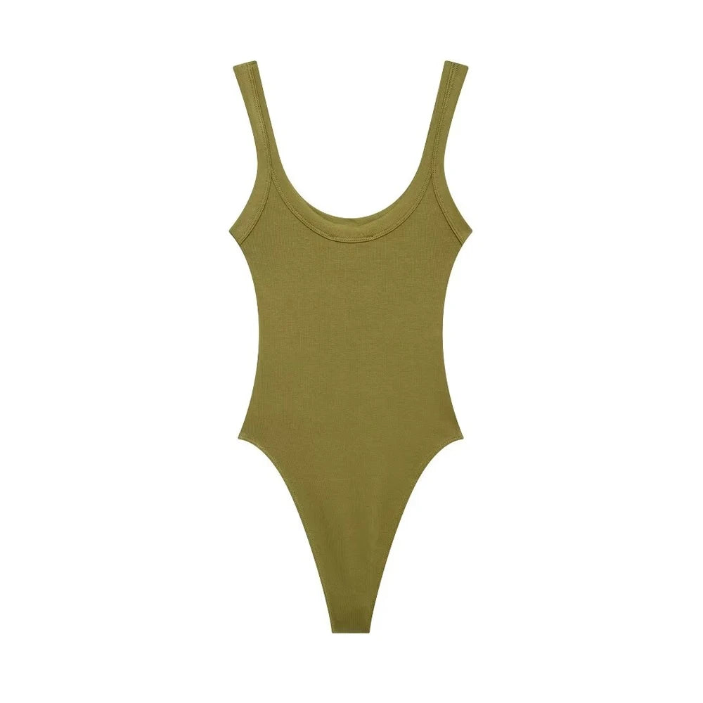 Skinny Ribbed Bodysuits for Women, O Neck, Straps, Snap-Button, Female Playsuits, Sexy Fashion