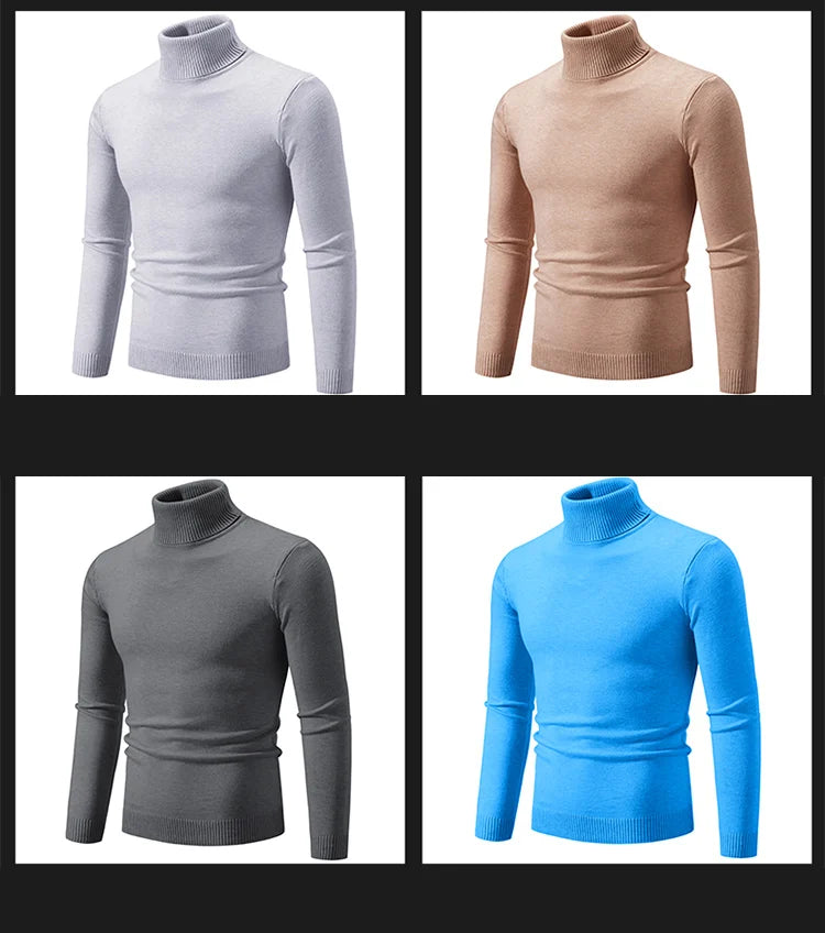 New Winter Turtleneck Thick Mens Sweaters Casual Turtle Neck Solid Color Quality Warm Slim Turtleneck Sweaters Pullover Men