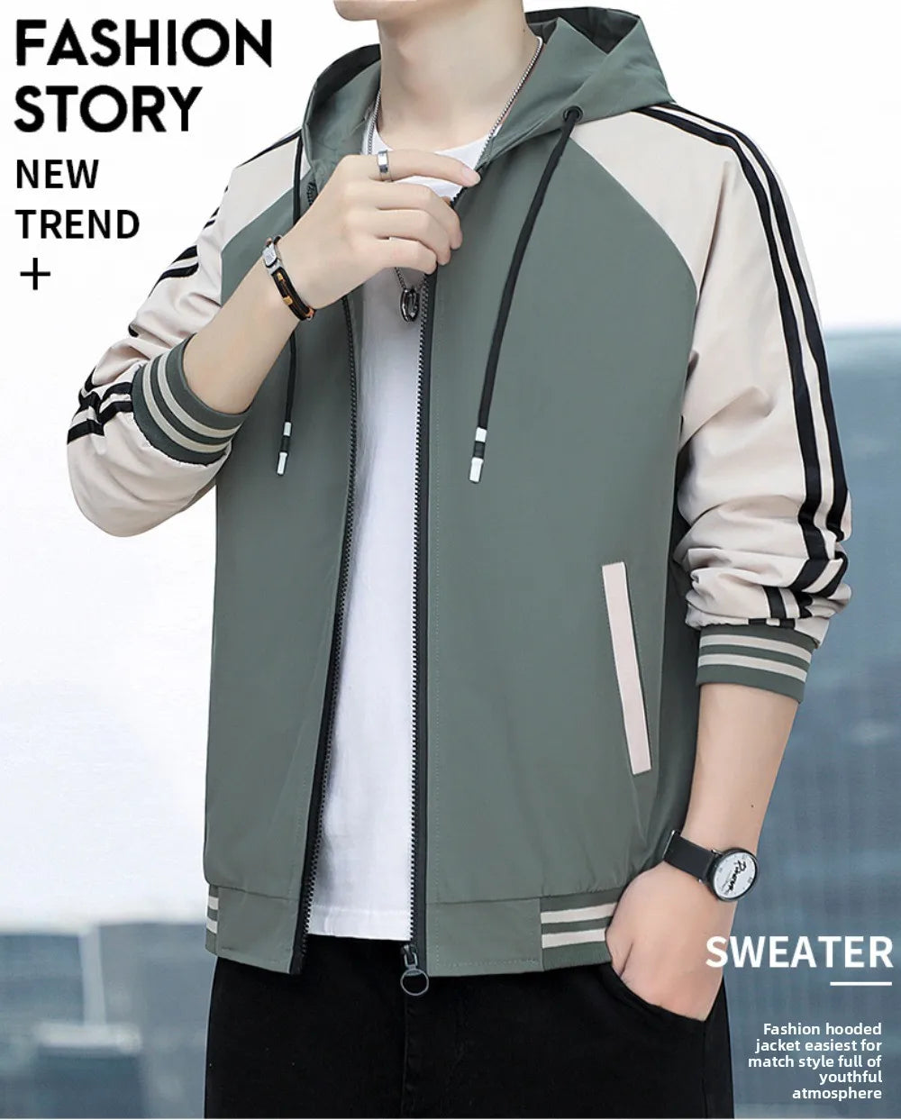 Men's casual jacket - New autumn style workwear sporty windproof hooded coat