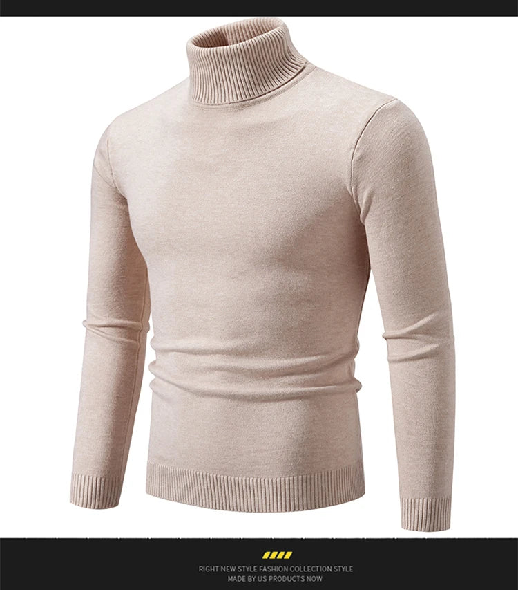New Winter Turtleneck Thick Mens Sweaters Casual Turtle Neck Solid Color Quality Warm Slim Turtleneck Sweaters Pullover Men