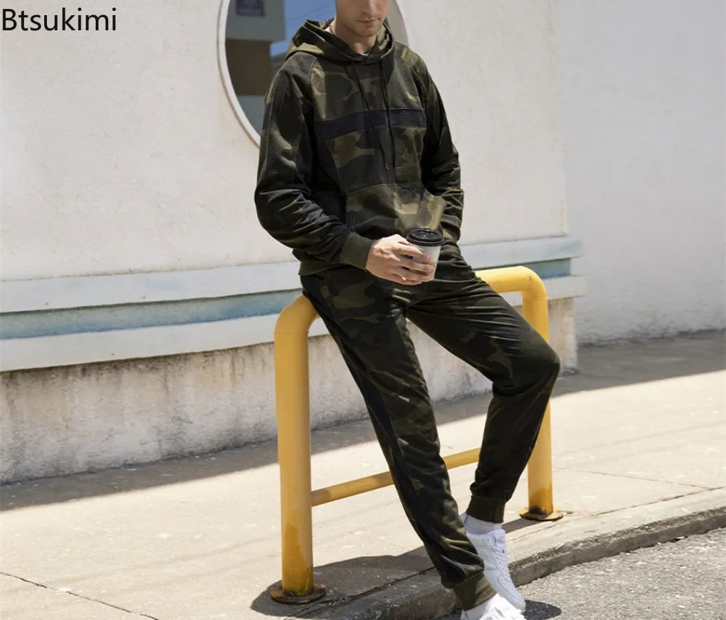 2025 Men's Autumn Winter Sport Casual Sets Camouflage Pullover Hoodies and Pants Two Pieces Street Loose Harajuku Men Tracksuits