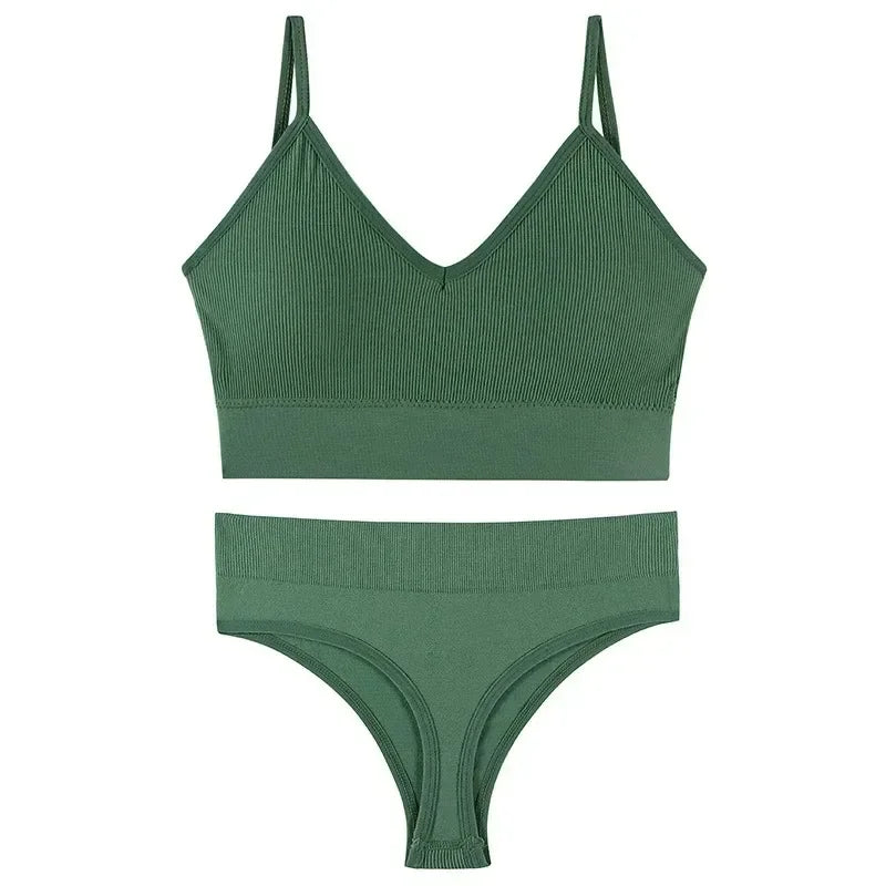 Women Underwear Set Wireless Lingerie Panties Bra Sexy G-String Seamless Tank Crop Top Brassiere New