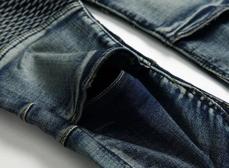 Autumn New Yellow Men's Jeans, Blue Stretch Biker Trousers, Broken Hole Jeans, Fashion Popular Men Denim Pants Big Size 29-42