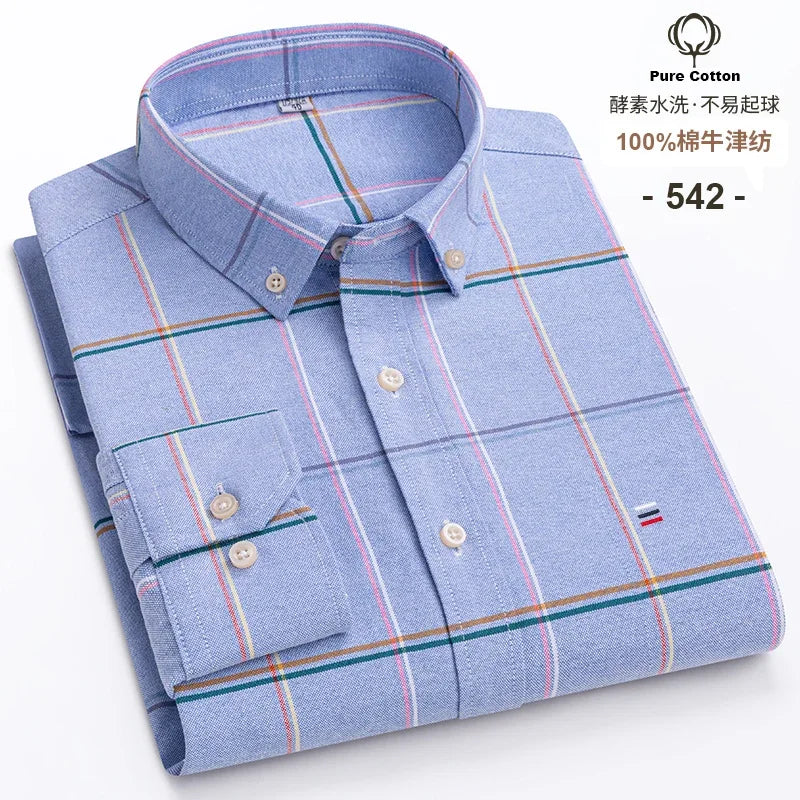 Casual Pure Cotton Oxford Mens Shirts Long Sleeve Plain Soild Regular Fit Fashion Button Man Dress Shirts