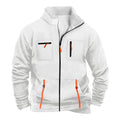 New men's autumn/winter multi-pocket zipper plain-colored pleated jacket for casual outdoor use