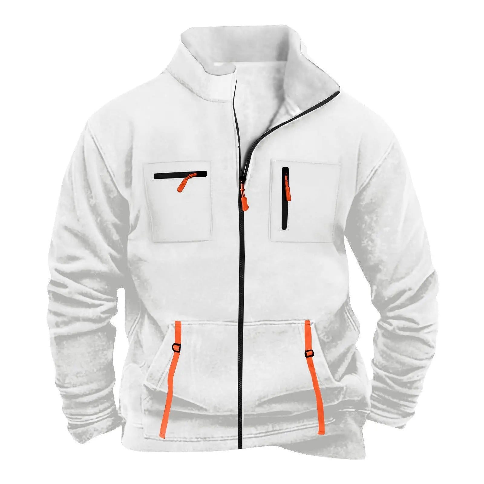 New men's autumn/winter multi-pocket zipper plain-colored pleated jacket for casual outdoor use