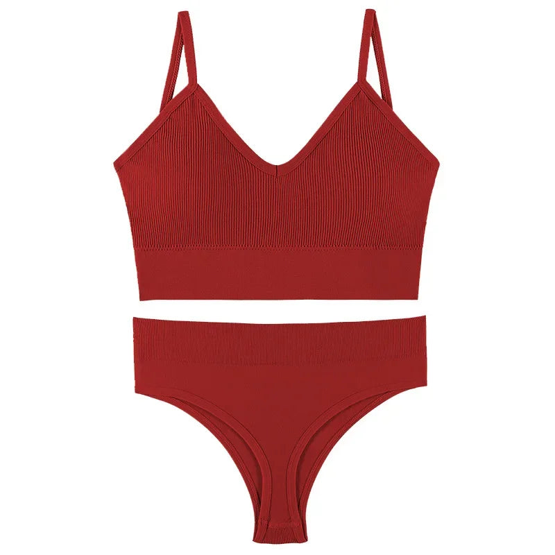 Women Underwear Set Wireless Lingerie Panties Bra Sexy G-String Seamless Tank Crop Top Brassiere New