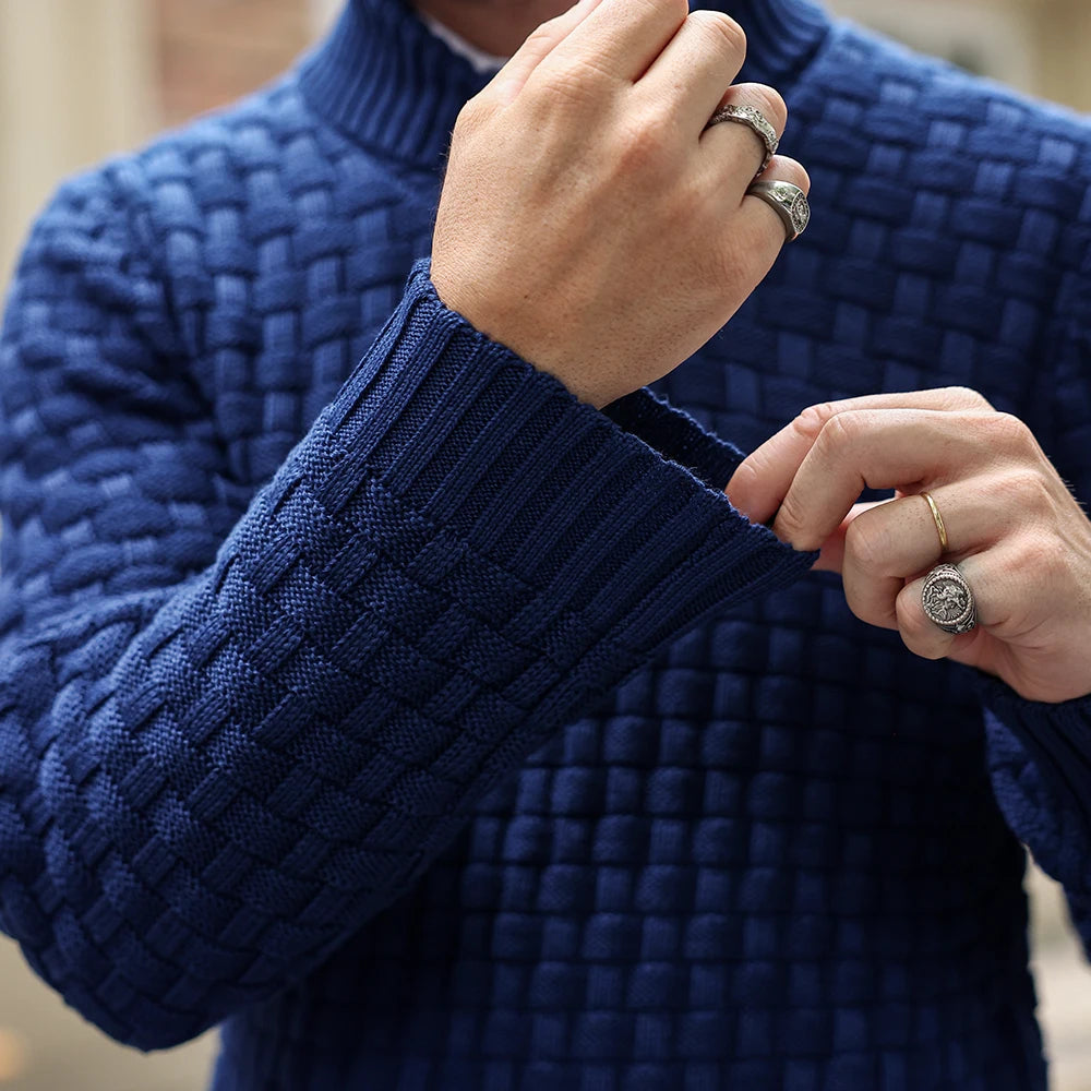 Men’s Sweater Winter Knitted Crew Neck Warm Soft Long Sleeve Pullover Textured Ribbed Edge Comfortable High Quality Top US Size