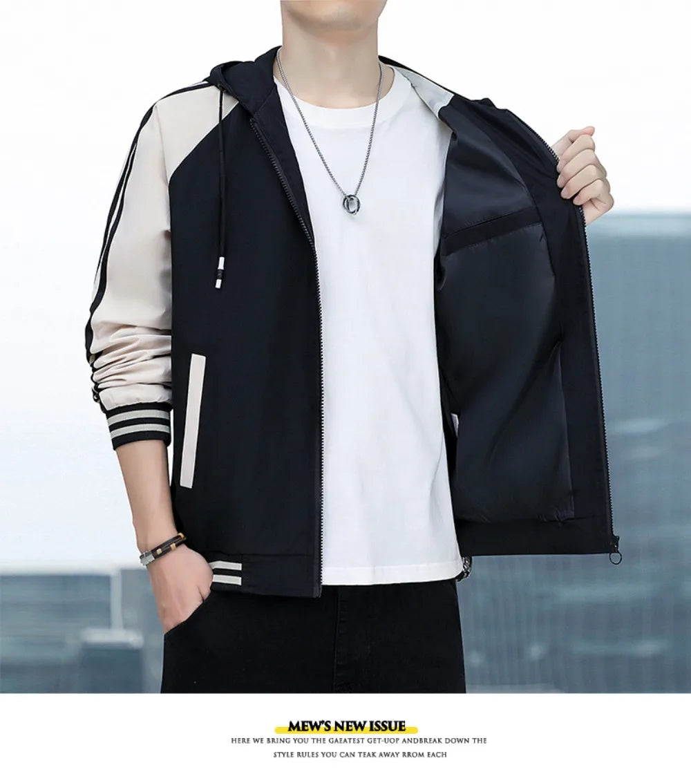 Men's casual jacket - New autumn style workwear sporty windproof hooded coat