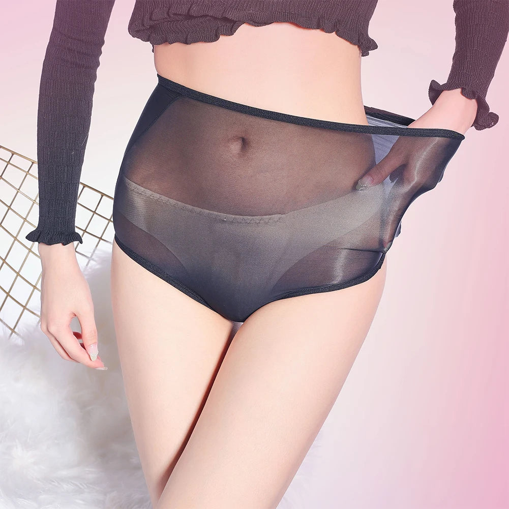 Women Oil Shiny Glossy Sexy Underwear Woman Sheer See Through See Through Sheer Underpant Knickers High Waist Sexy Soft Briefs