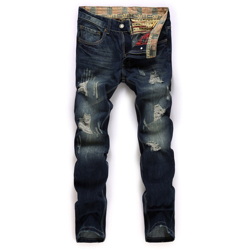 Autumn New Yellow Men's Jeans, Blue Stretch Biker Trousers, Broken Hole Jeans, Fashion Popular Men Denim Pants Big Size 29-42