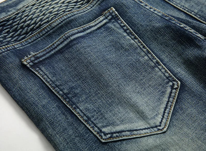 Autumn New Yellow Men's Jeans, Blue Stretch Biker Trousers, Broken Hole Jeans, Fashion Popular Men Denim Pants Big Size 29-42
