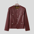 INCERUN Men Jackets PU Leather Solid Color O-neck Long Sleeve Male Coats Streetwear Button 2025 Fashion Casual Jackets Outerwear