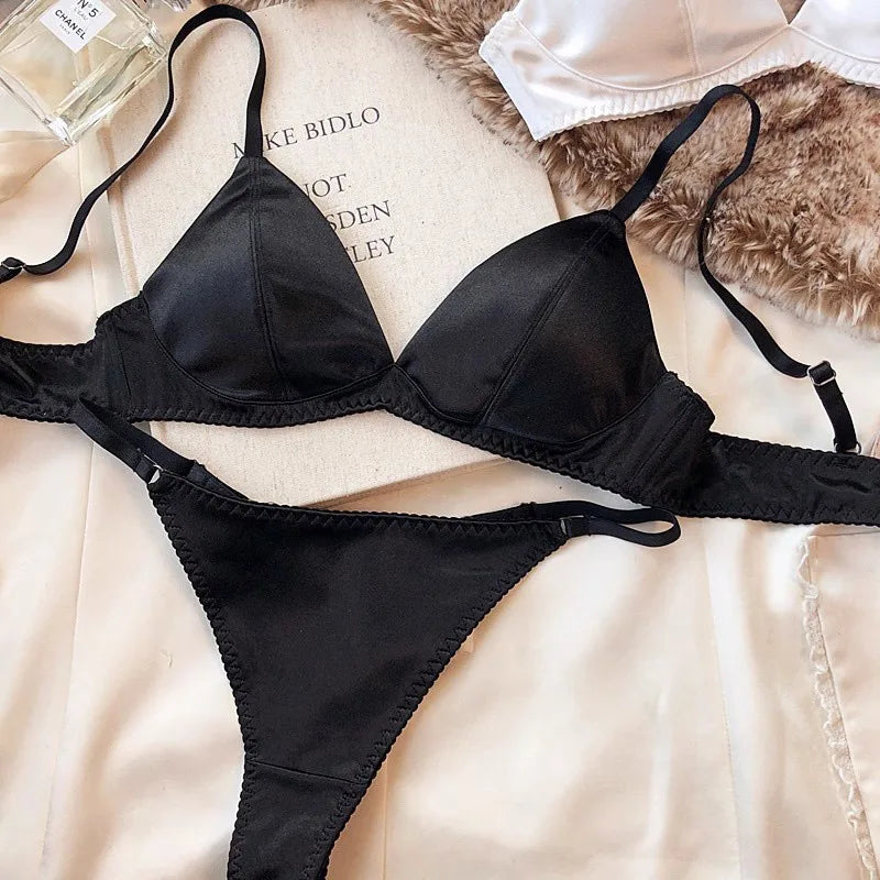 Women Sexy Underwear Triangular Cup Bra Set Small Chest Top Support Bra Comfortable Push Up Bra Breathable Seamless Underwear