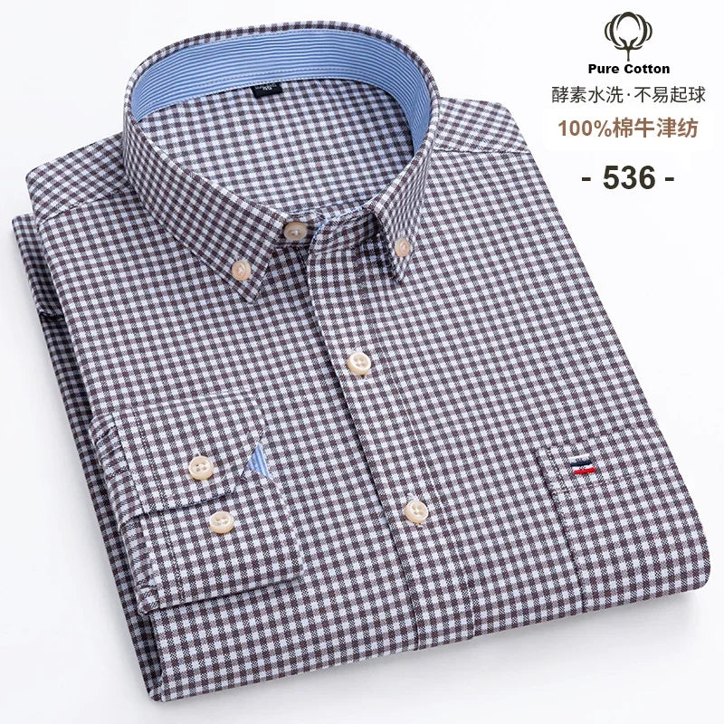 Casual Pure Cotton Oxford Mens Shirts Long Sleeve Plain Soild Regular Fit Fashion Button Man Dress Shirts