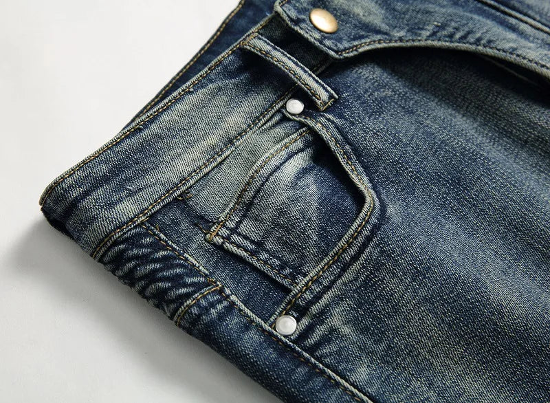 Autumn New Yellow Men's Jeans, Blue Stretch Biker Trousers, Broken Hole Jeans, Fashion Popular Men Denim Pants Big Size 29-42