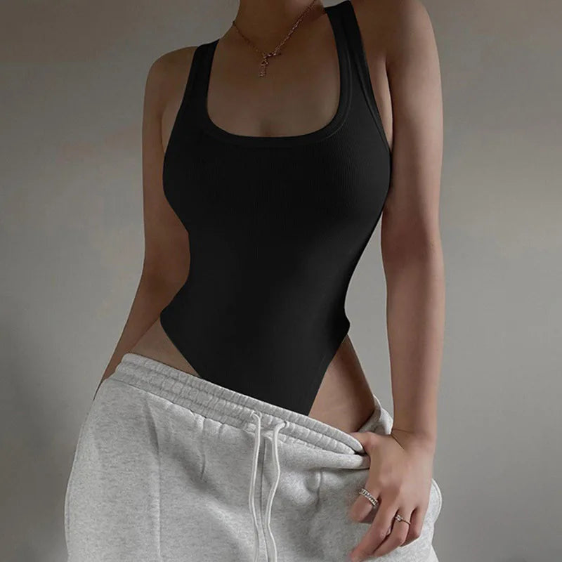 Sleeveless Knit Bodysuit for Women, Off Shoulder Halter Tops, Casual Street Bodycon, Sexy Clubwear, Hot Summer, 2024