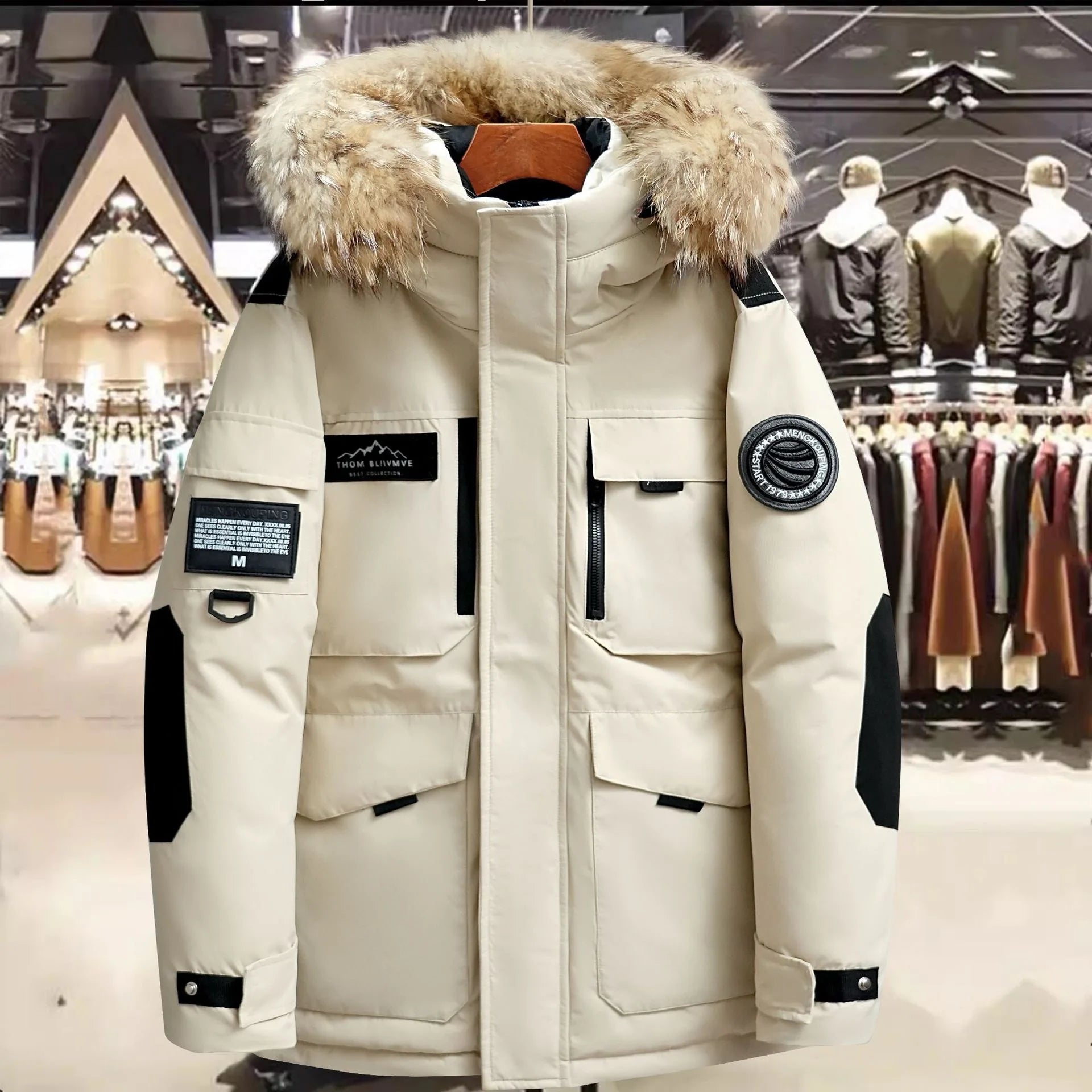 New Winter Mens Hooded Fur Collar Duck Down Coats High Quality Waterproof Coats Fashion Parkas Male Casual Warm Down Jackets
