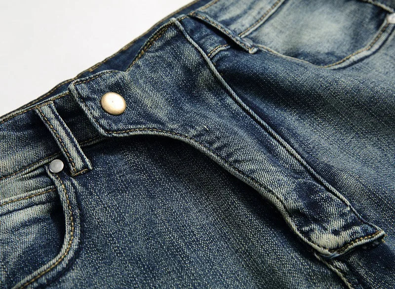 Autumn New Yellow Men's Jeans, Blue Stretch Biker Trousers, Broken Hole Jeans, Fashion Popular Men Denim Pants Big Size 29-42